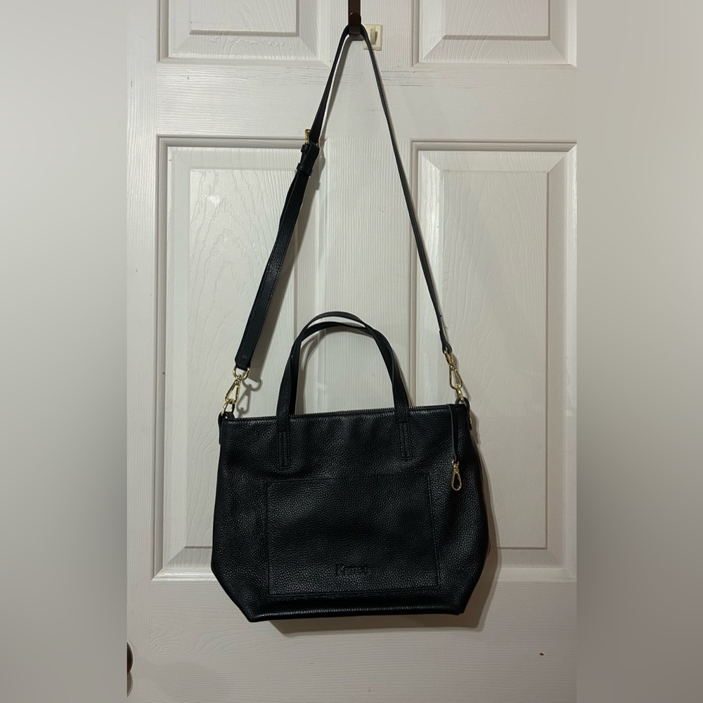 KATTEE Black Pebbled Leather Satchel Shoulder Handbag , top zip gold hardware